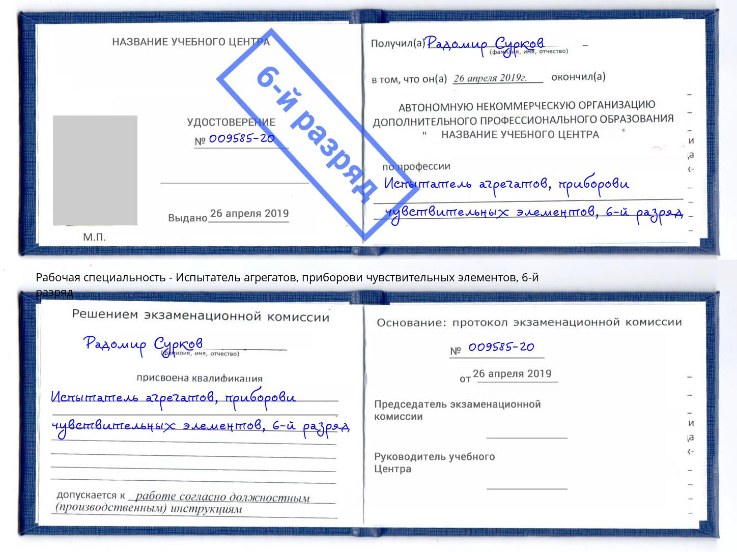 корочка 6-й разряд Испытатель агрегатов, приборови чувствительных элементов Калининград