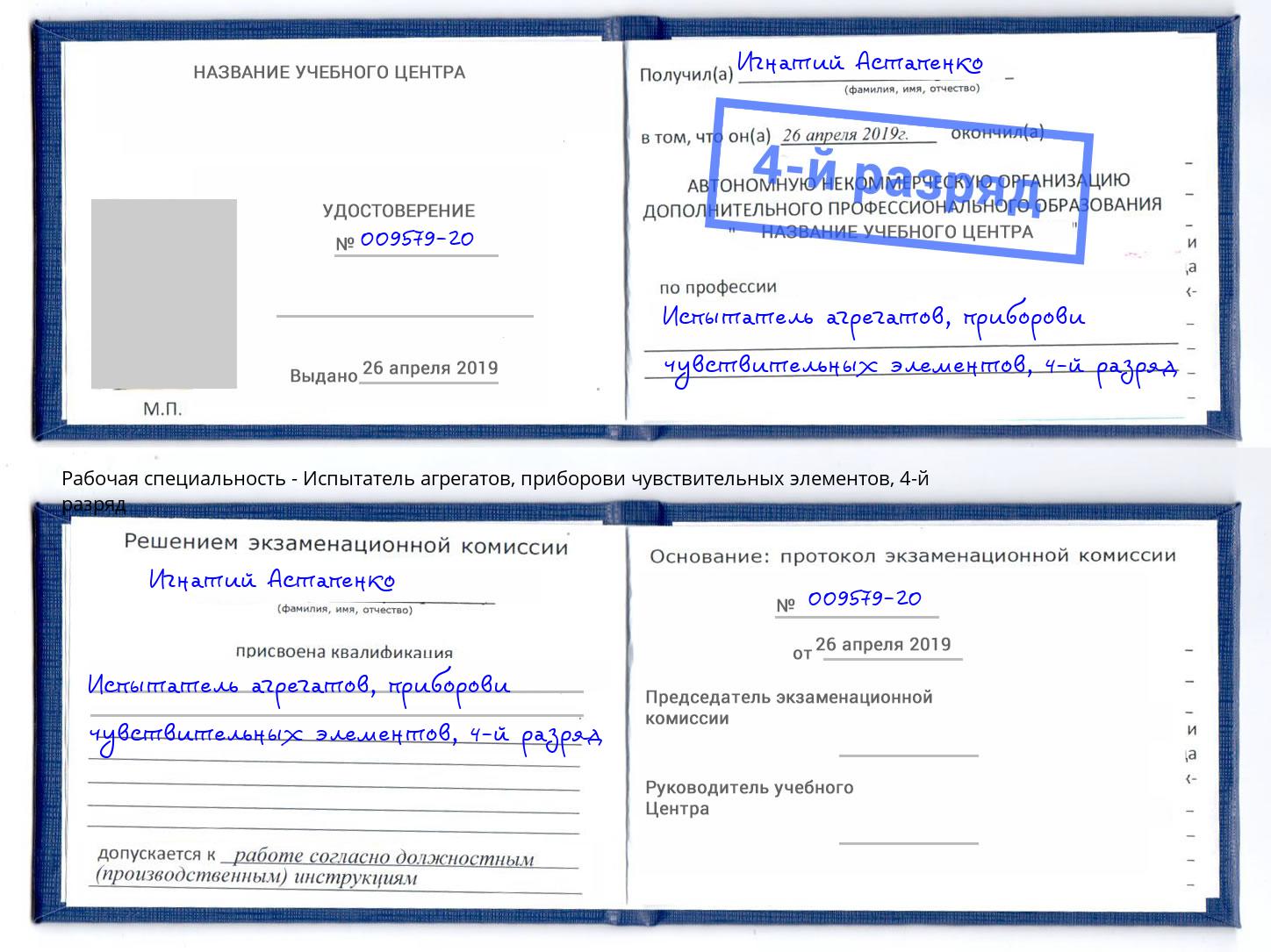 корочка 4-й разряд Испытатель агрегатов, приборови чувствительных элементов Калининград