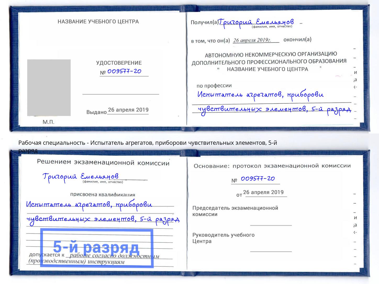 корочка 5-й разряд Испытатель агрегатов, приборови чувствительных элементов Калининград