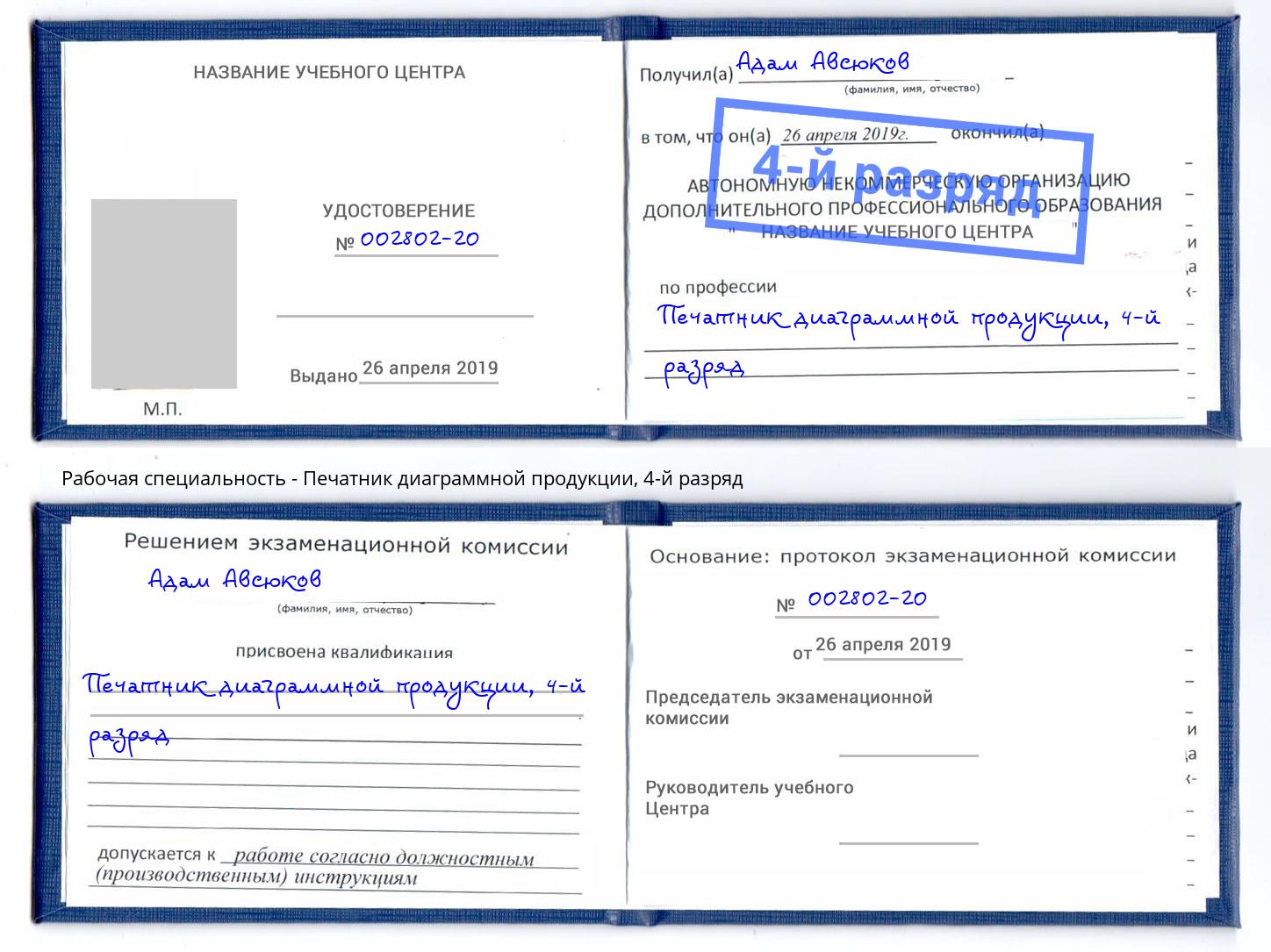 корочка 4-й разряд Печатник диаграммной продукции Калининград