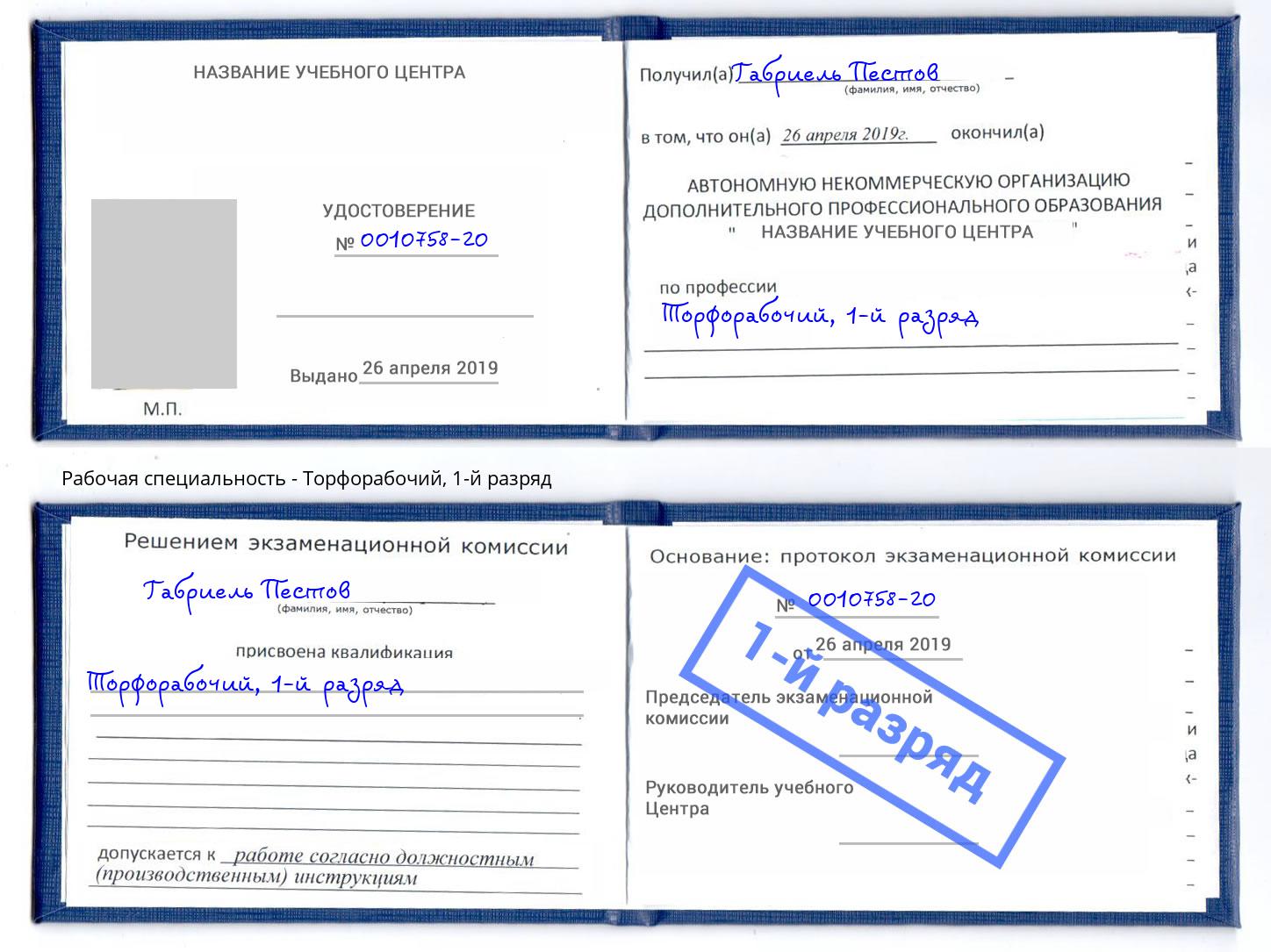 корочка 1-й разряд Торфорабочий Калининград