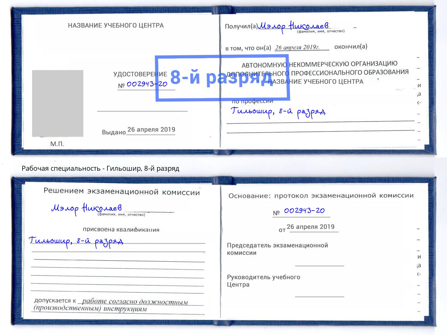корочка 8-й разряд Гильошир Калининград