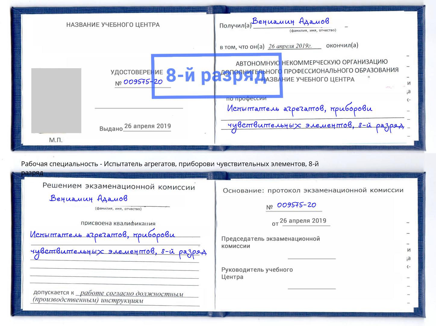корочка 8-й разряд Испытатель агрегатов, приборови чувствительных элементов Калининград