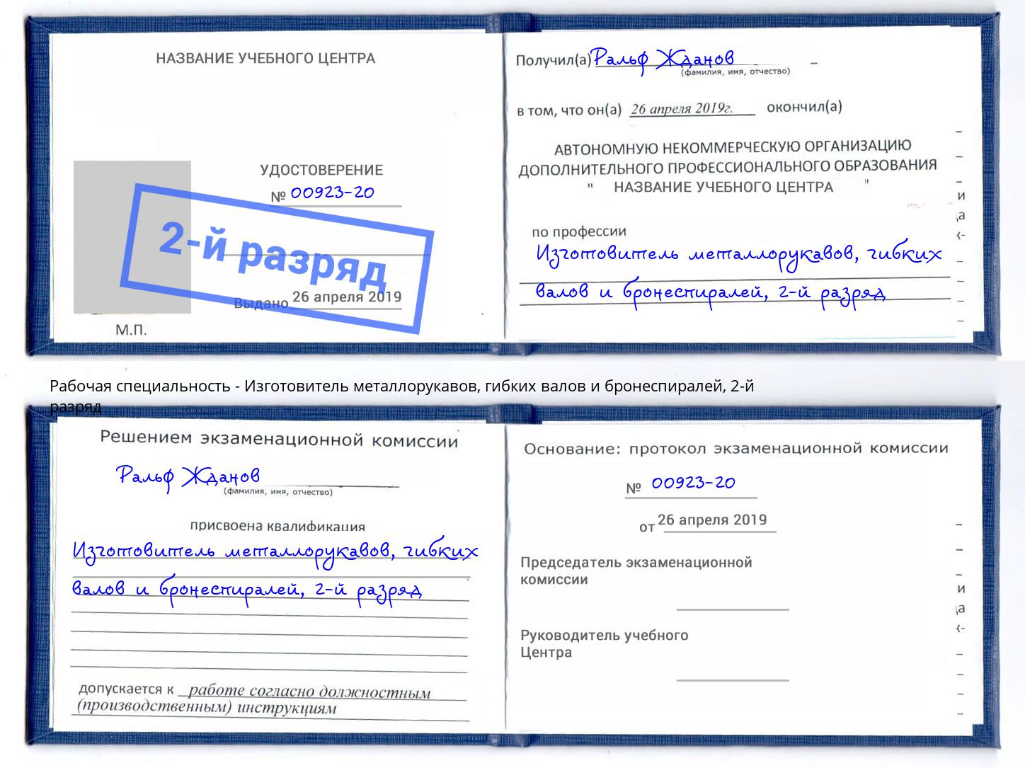 корочка 2-й разряд Изготовитель металлорукавов, гибких валов и бронеспиралей Калининград